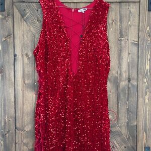 Fashion Nova Red Sequin Backless Dress